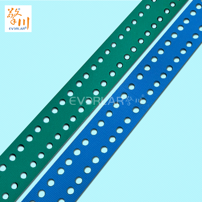 藍(lán)綠片基帶打孔耐磨防滑物流包裝行業(yè)分揀倉(cāng)儲(chǔ)傳動(dòng)平皮帶擎川定制