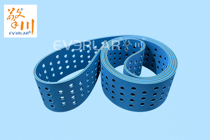 藍色片基帶打孔低噪音耐磨紡織印刷糊盒機皮帶尼龍平面?zhèn)鲃訋? title=