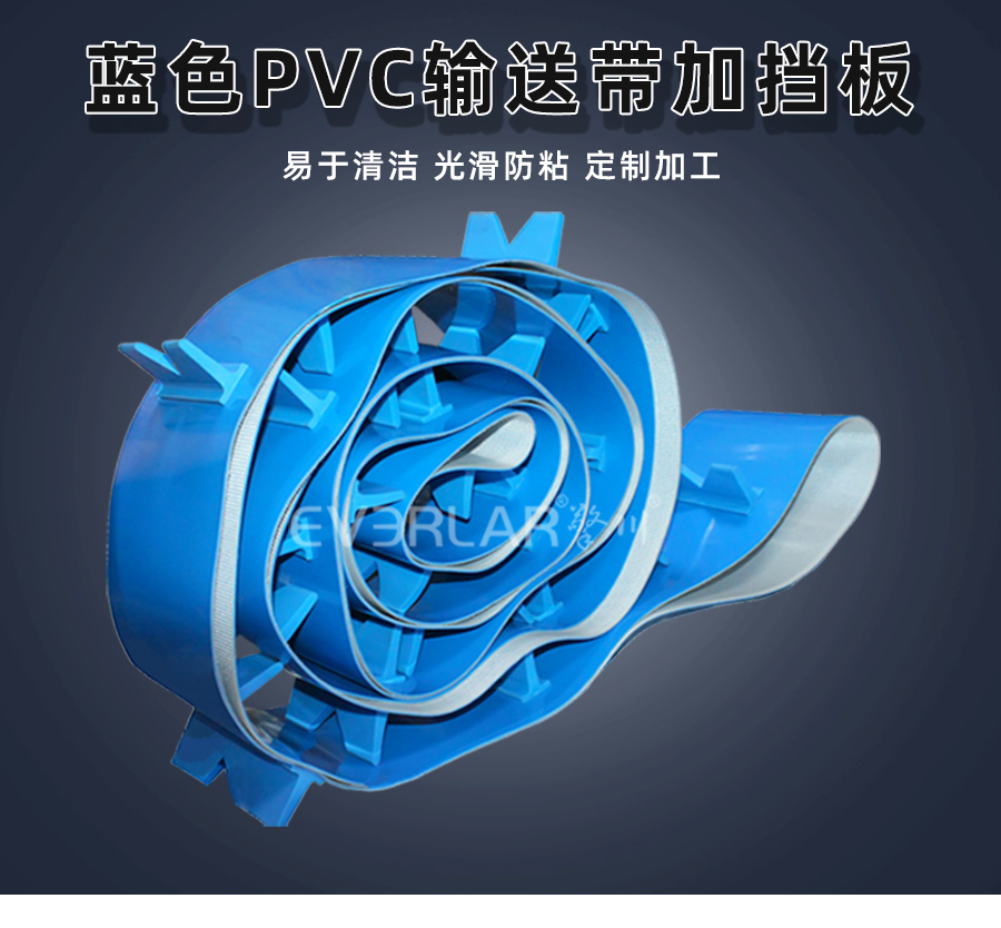 藍色PVC<a href='http://www.everla.com/shusongdai/' target='_blank'><u>輸送帶</u></a>加擋板